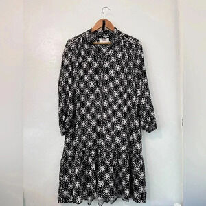 Xirena Women Printed Long Sleeve Unlined Button Down Flowy‎ Dress M Knee Length